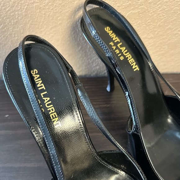 YSL SAINT LAURENT Blade Patent Leather Metallic-Toe Slingback Pumps sz 38.5 8 US - Picture 5 of 13